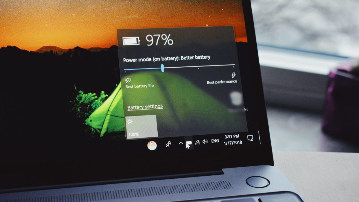 turn-on laptop displaying 97 percent battery