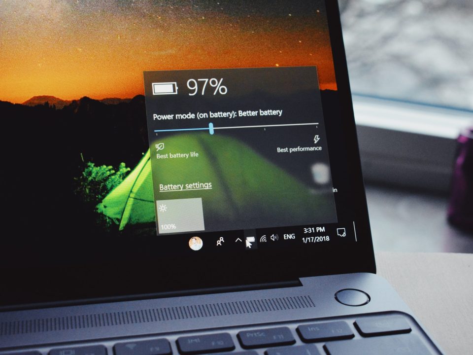 turn-on laptop displaying 97 percent battery